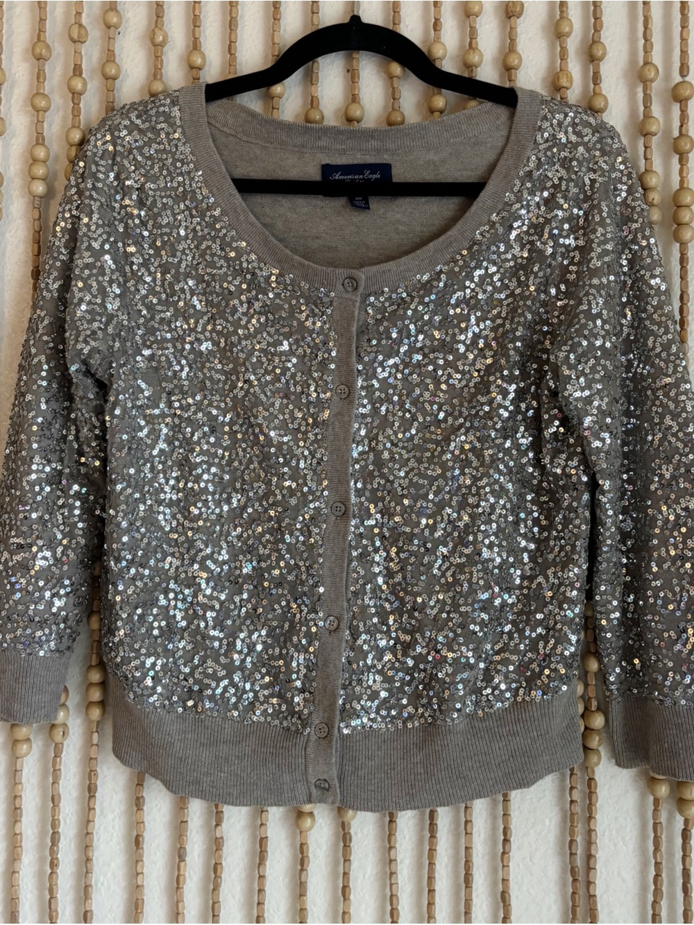 American Eagle Sequin Y2K 2010 Sequin Silver Fairy Boho Bolero Cardigan Sweater